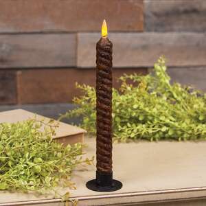 Burnt Mustard Vintage Twist Flicker Flame Timer Taper, 9.5"