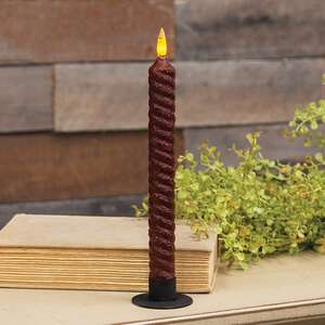 Burnt Burgundy Vintage Twist Flicker Flame Timer Taper, 9.5"