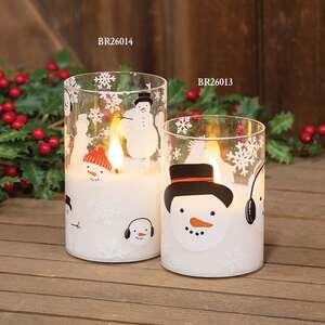 Scattered Snowman & Snowflake Glass Timer Pillar - 5"