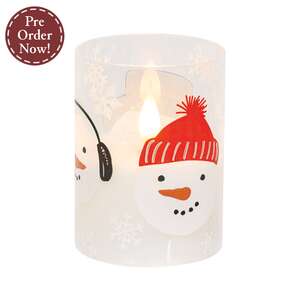 Scattered Snowman & Snowflake Glass Timer Pillar - 4"
