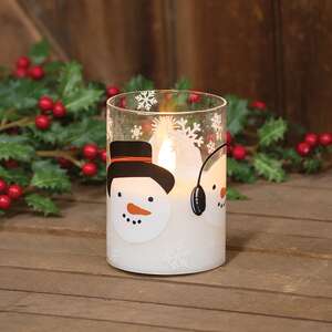 Scattered Snowman & Snowflake Glass Timer Pillar - 4"