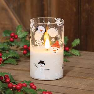 Scattered Snowman & Snowflake Glass Timer Pillar - 5"