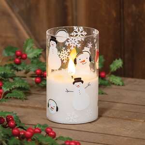 Scattered Snowman & Snowflake Glass Timer Pillar - 5"