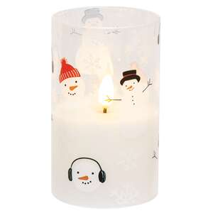 Scattered Snowman & Snowflake Glass Timer Pillar - 5"