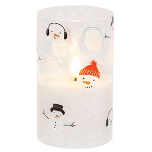 Scattered Snowman & Snowflake Glass Timer Pillar - 5"