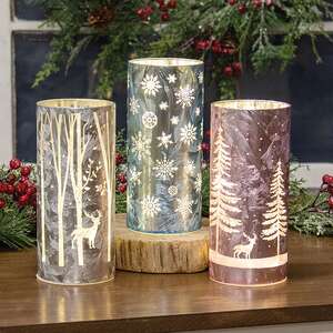 Winter Scene Luminary w/LED Lights - 3 Asstd