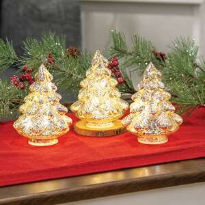 3/Set - Silver Mercury Glass LED Christmas Trees