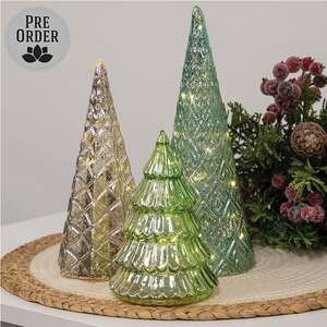 3 Set - Patterened Mercury Glass LED Christmas Trees