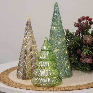 3 Set - Patterened Mercury Glass LED Christmas Trees