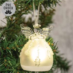 LED Glass Angel Ornament - 4"H