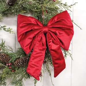 Red Plush Christmas Bow - 13.5"H
