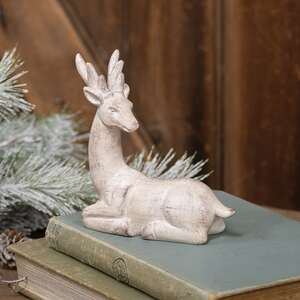 White Distressed Resin Side-Look Reindeer - 4.5"