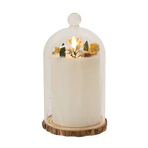 Cranberry & Spice LED Timer Pillar in Glass Cloche