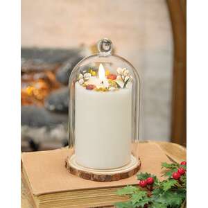 Cranberry & Spice LED Timer Pillar in Glass Cloche