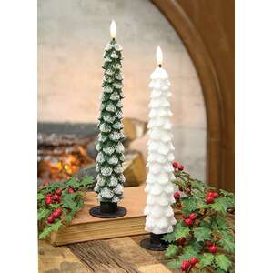 Green Flocked Christmas Tree LED Timer Taper - 11.5"H