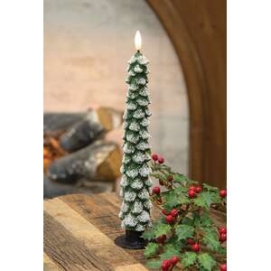 Green Flocked Christmas Tree LED Timer Taper - 11.5"H