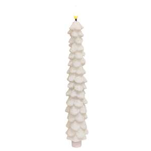 White Flocked Christmas Tree LED Timer Taper - 11.5"H
