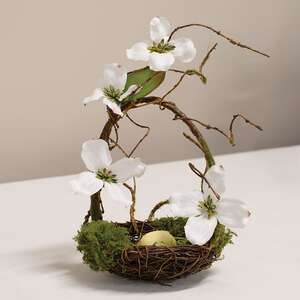 Mossy Dogwood Blossoms Bird Nest Basket