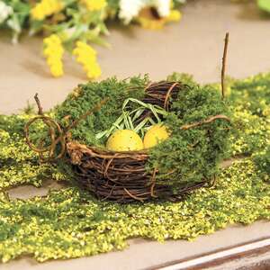 Mossy Twig Bird Nest w/Speckled Yellow Eggs - 3-1/2 In