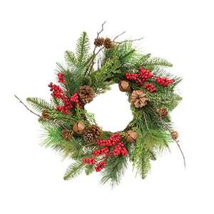 Jingle Berry Mixed Pine Candle Ring - 4.5"