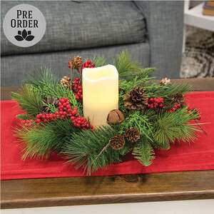 Jingle Berry Mixed Pine Candle Ring - 4.5"