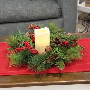 Jingle Berry Mixed Pine Candle Ring - 4.5"
