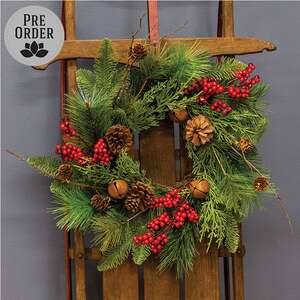 Jingle Berry Mixed Pine Candle Ring 6.5"