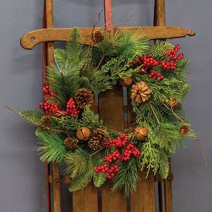 Jingle Berry Mixed Pine Candle Ring 6.5"