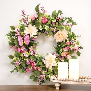 Blushing Butterfly Garden Wreath - 24"