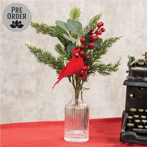 Pine & Berries Cardinal Spray In Glass Vase