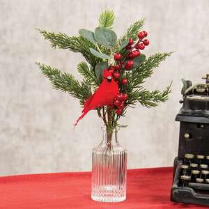 Pine & Berries Cardinal Spray In Glass Vase