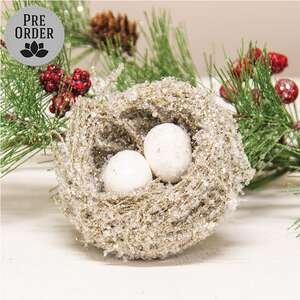 Sugar Frosted Bird Nest With Eggs - 3.5"