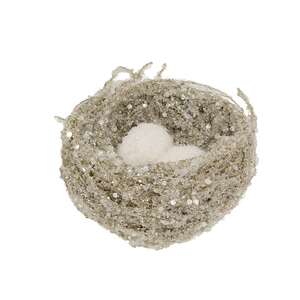 Sugar Frosted Bird Nest With Eggs - 4.5"