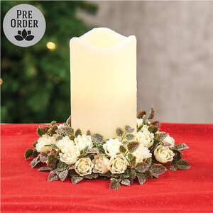 Frosted Fantasy Cream Rose Candle Ring - 3.5"