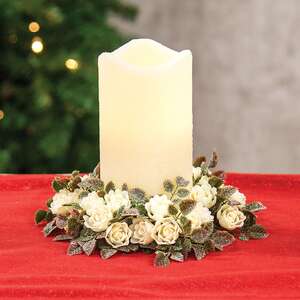 Frosted Fantasy Cream Rose Candle Ring - 3.5"