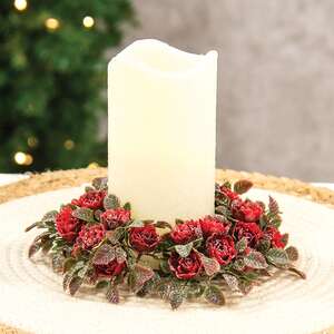 Frosted Fantasy Red Rose Candle Ring - 3.5"