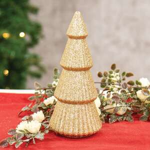 Gold Glittered Cone Tree - 8.25"H