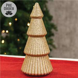 Gold Glittered Cone Tree - 10"H