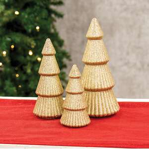 Gold Glittered Cone Tree - 10"H