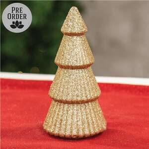 Gold Glittered Cone Tree - 6"H