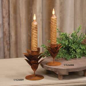 Rusty Metal Leaf Taper Holder - 3.5"