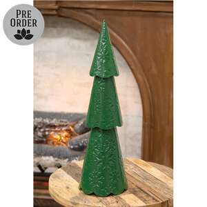 Green Metal Christmas Tree with Embossed Snowflakes - 18"H