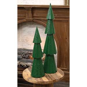 Green Metal Christmas Tree with Embossed Snowflakes - 25.5"H