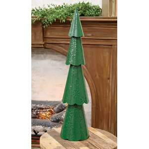 Green Metal Christmas Tree with Embossed Snowflakes - 25.5"H