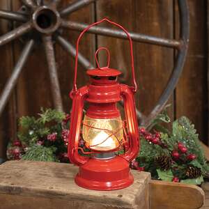 Vintage Red Metal Lantern - 7.5"H