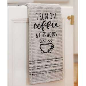 Run on Coffee and Cuss Words Dish Towel -29414