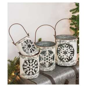 {[en]:White Vintage Snowflake Buckets - Set of 4 -