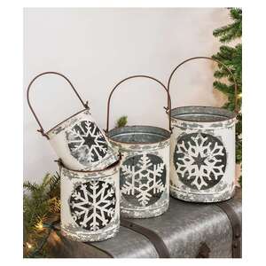 White Vintage Snowflake Buckets - Set of 4 -;