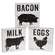 Bacon, Eggs, Milk Silhouette Square Block, 3 Asstd.