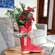 Distressed Red Metal Boot w/Burlap Bow & Pine 60475;